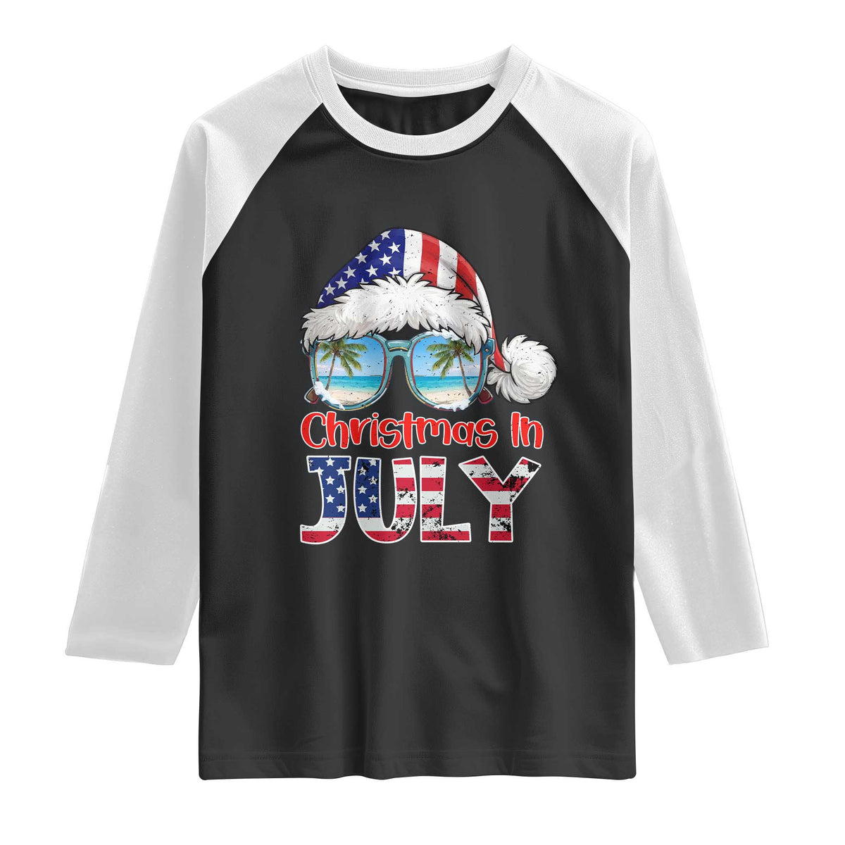 Christmas In July Raglan Shirt Patriotic USA Sunglasses Graphic