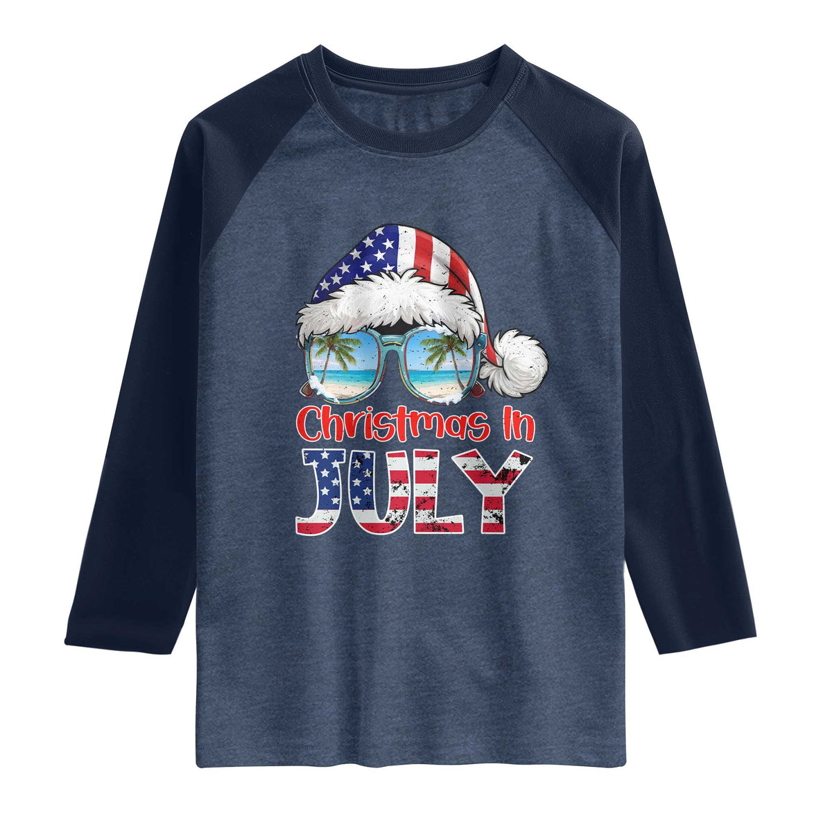 Christmas In July Raglan Shirt Patriotic USA Sunglasses Graphic