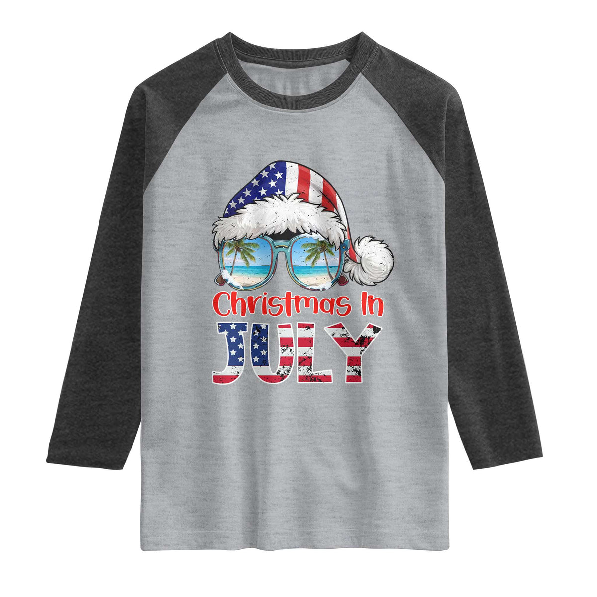 Christmas In July Raglan Shirt Patriotic USA Sunglasses Graphic