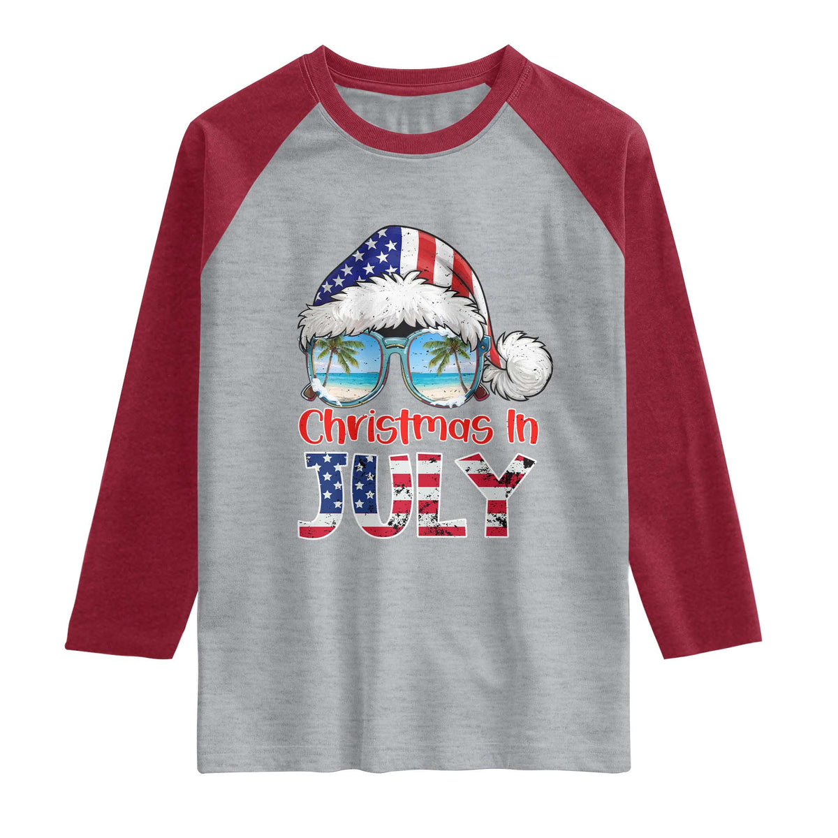 Christmas In July Raglan Shirt Patriotic USA Sunglasses Graphic