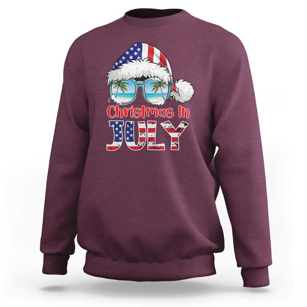 Christmas In July Sweatshirt Patriotic USA Sunglasses Graphic