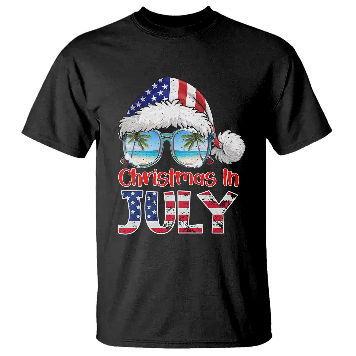 Christmas In July T Shirt Patriotic USA Sunglasses Graphic