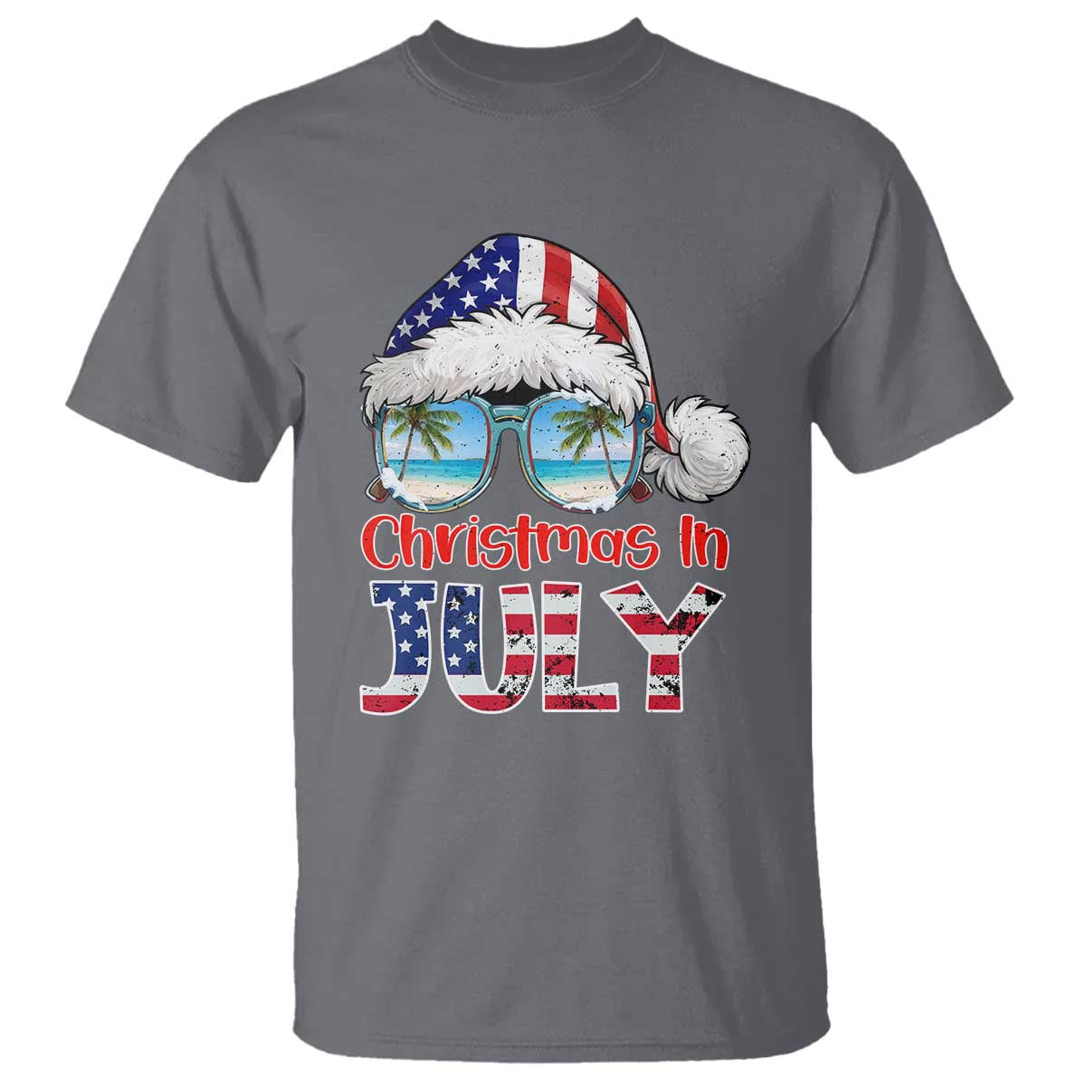 Christmas In July T Shirt Patriotic USA Sunglasses Graphic