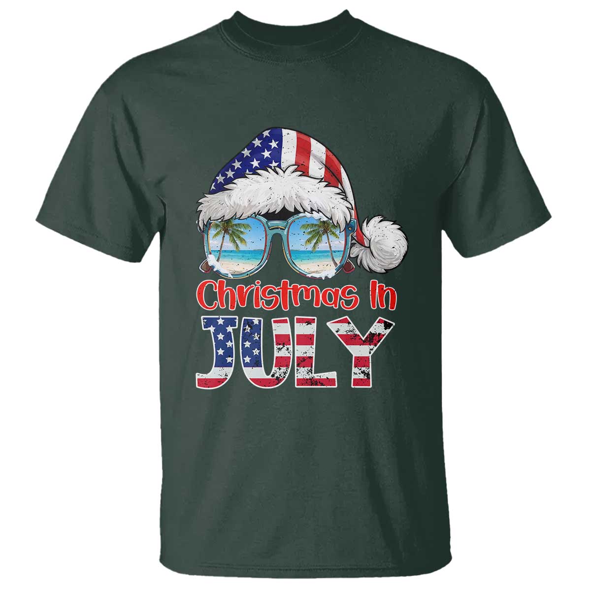 Christmas In July T Shirt Patriotic USA Sunglasses Graphic