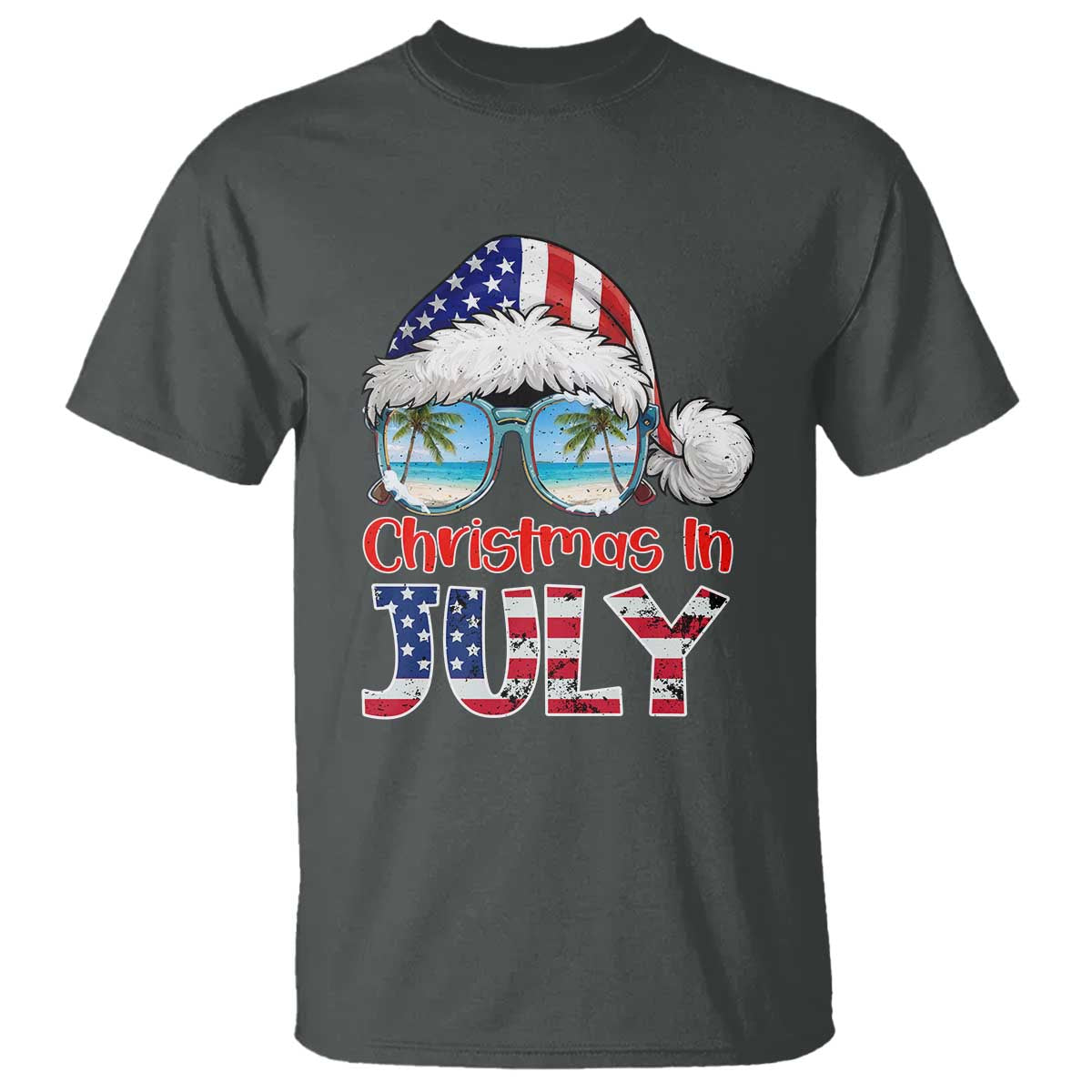 Christmas In July T Shirt Patriotic USA Sunglasses Graphic