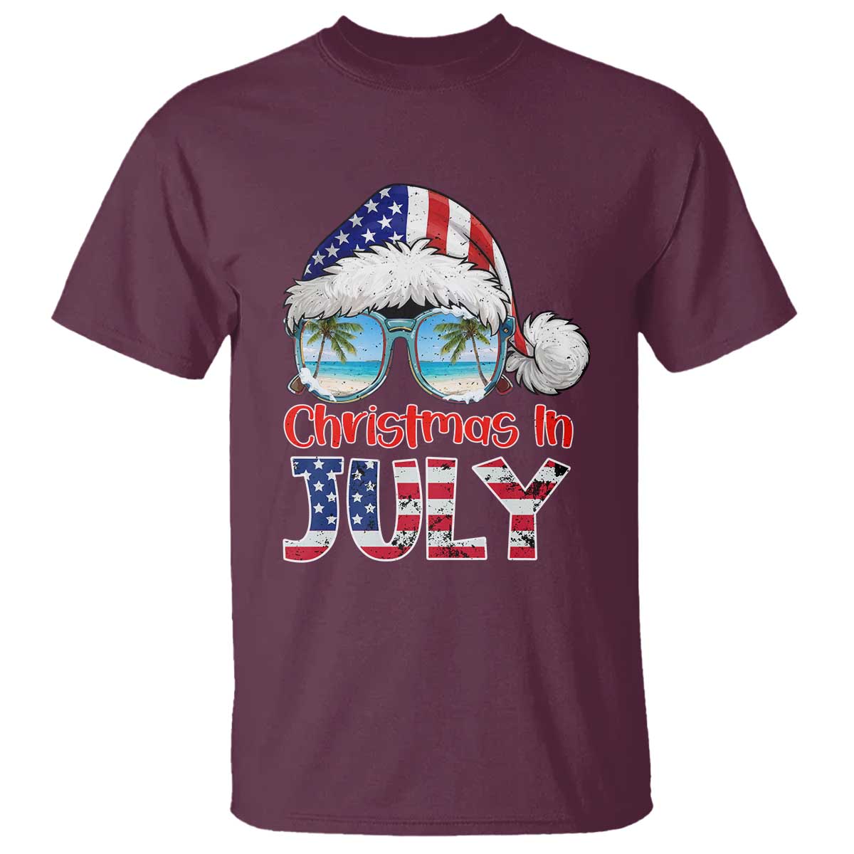Christmas In July T Shirt Patriotic USA Sunglasses Graphic
