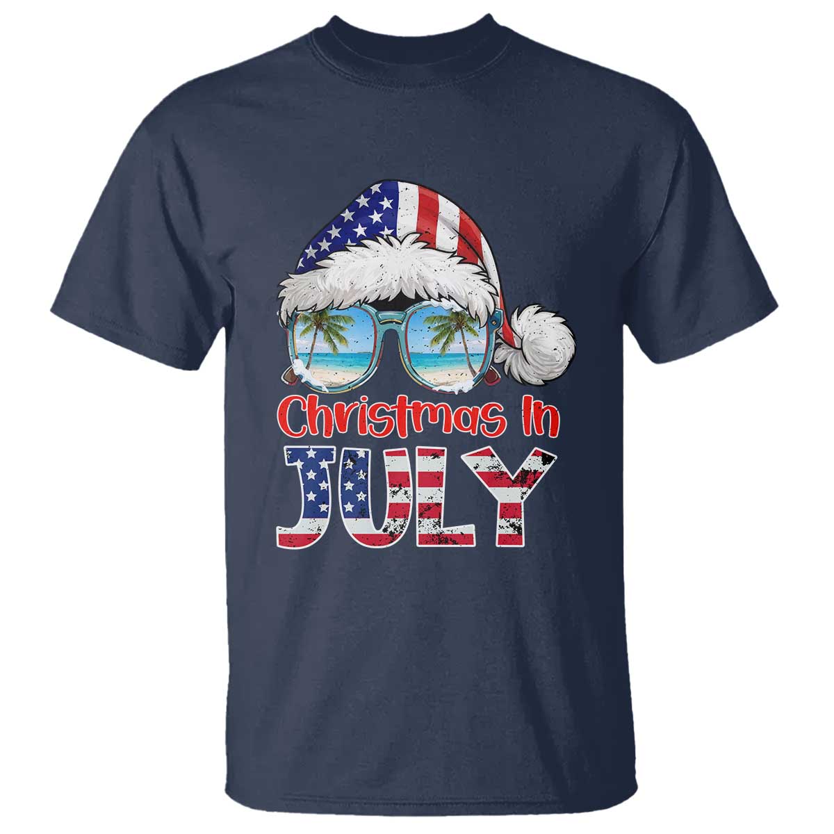 Christmas In July T Shirt Patriotic USA Sunglasses Graphic