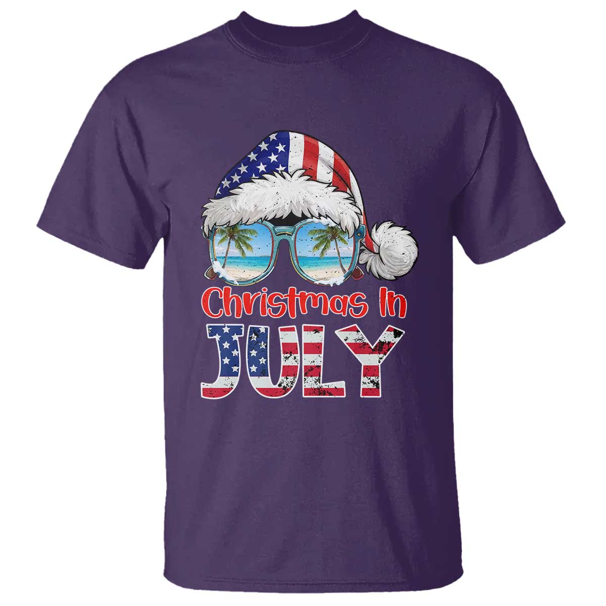 Christmas In July T Shirt Patriotic USA Sunglasses Graphic