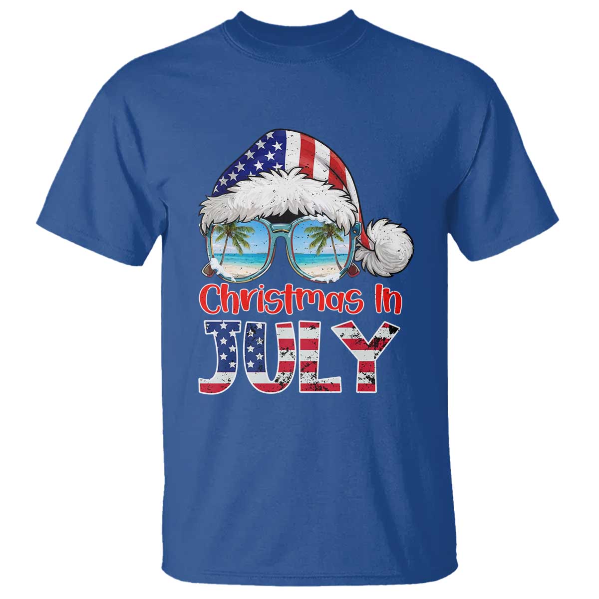 Christmas In July T Shirt Patriotic USA Sunglasses Graphic