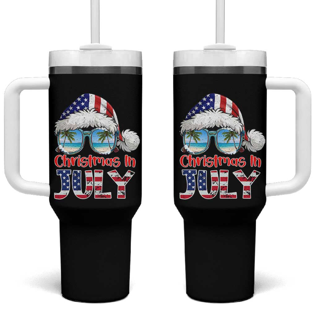 Christmas In July Tumbler With Handle Patriotic USA Sunglasses Graphic