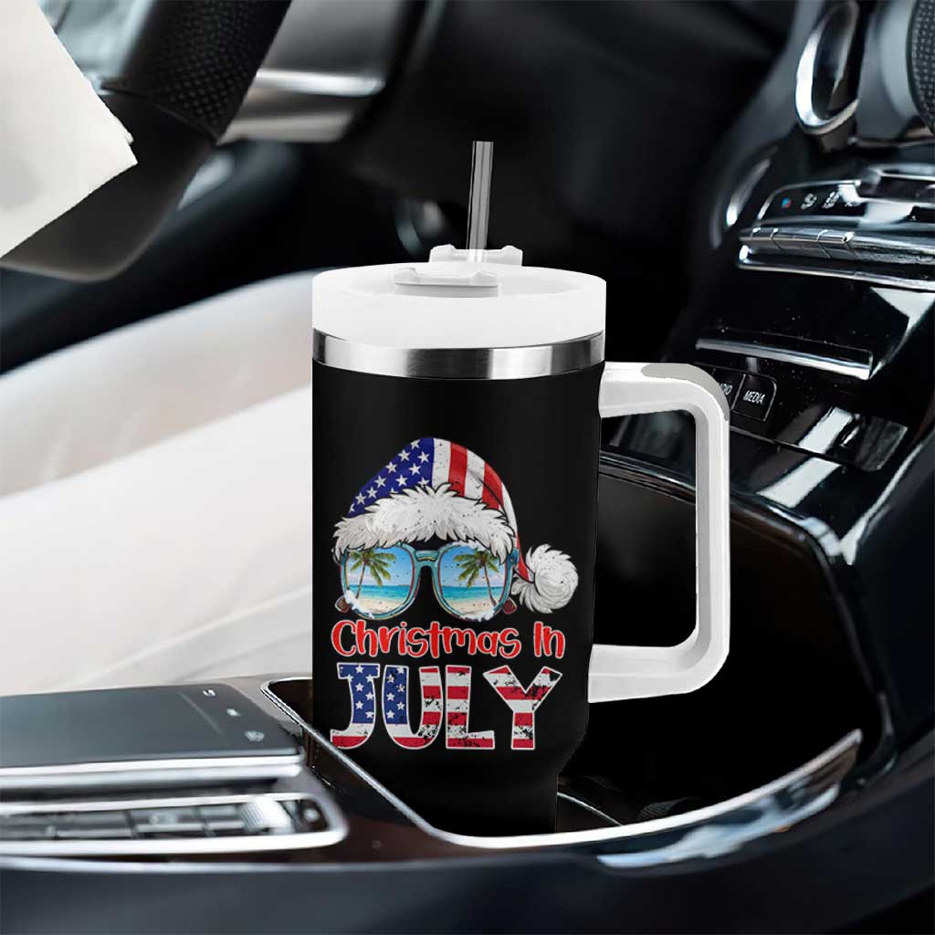 Christmas In July Tumbler With Handle Patriotic USA Sunglasses Graphic