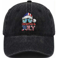 Christmas In July Washed Cotton Baseball Cap Patriotic USA Sunglasses Graphic