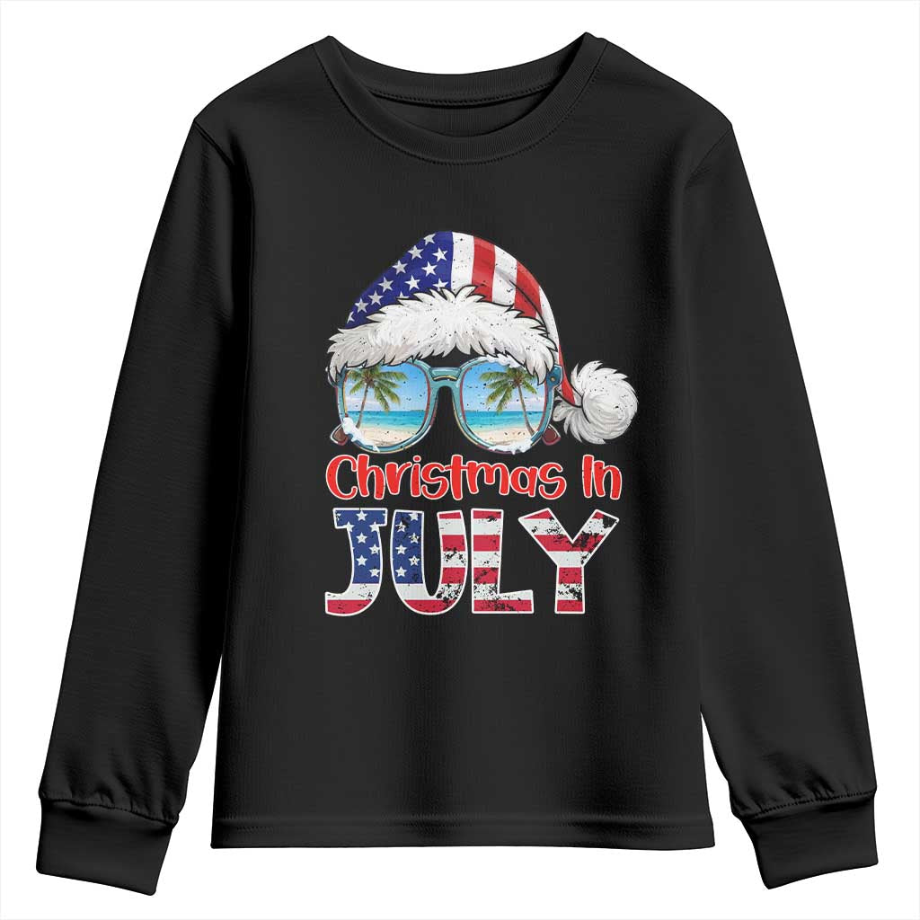 Christmas In July Youth Sweatshirt Patriotic USA Sunglasses Graphic