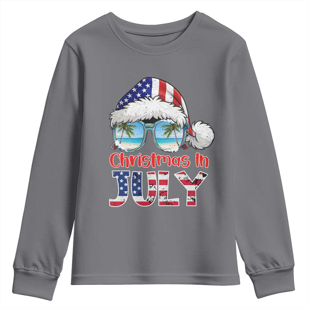Christmas In July Youth Sweatshirt Patriotic USA Sunglasses Graphic