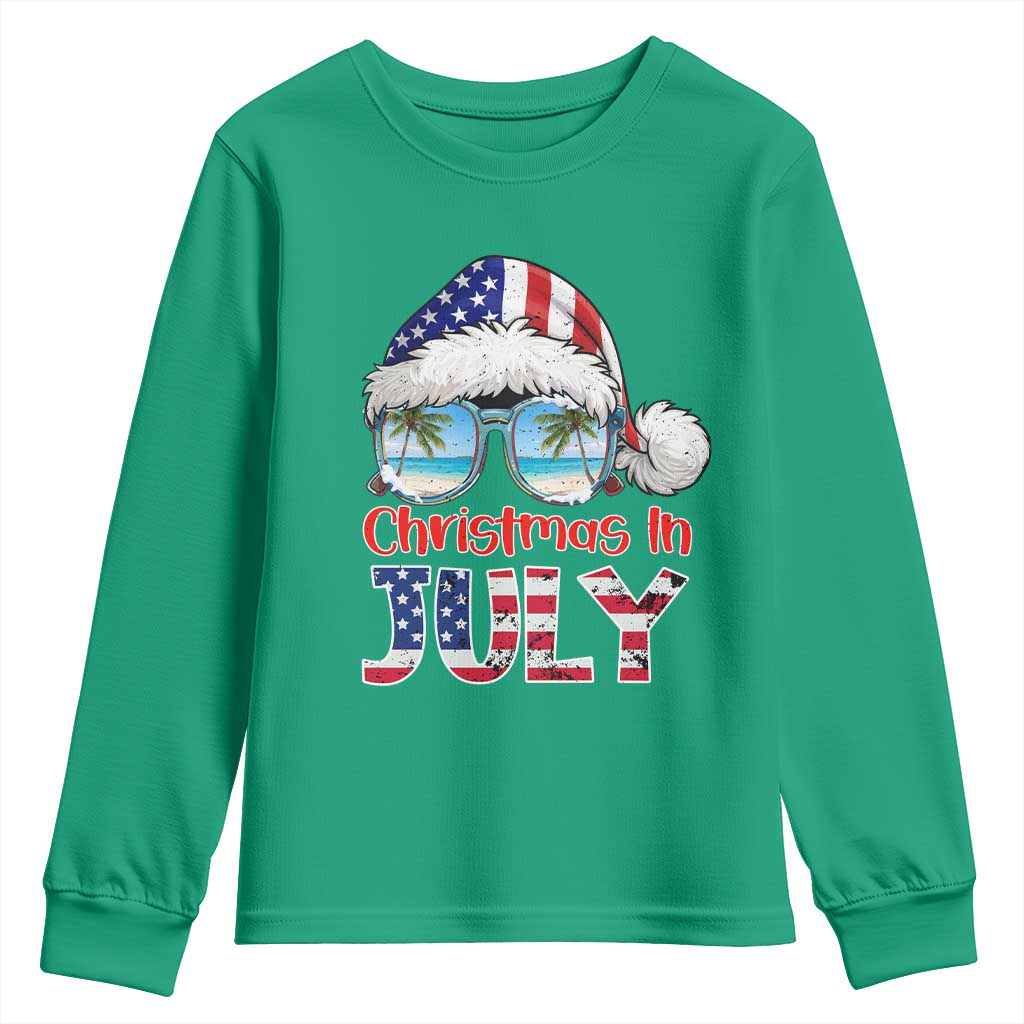 Christmas In July Youth Sweatshirt Patriotic USA Sunglasses Graphic