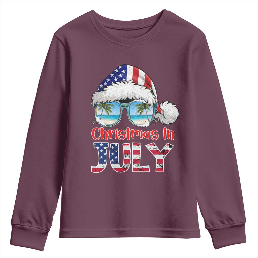Christmas In July Youth Sweatshirt Patriotic USA Sunglasses Graphic