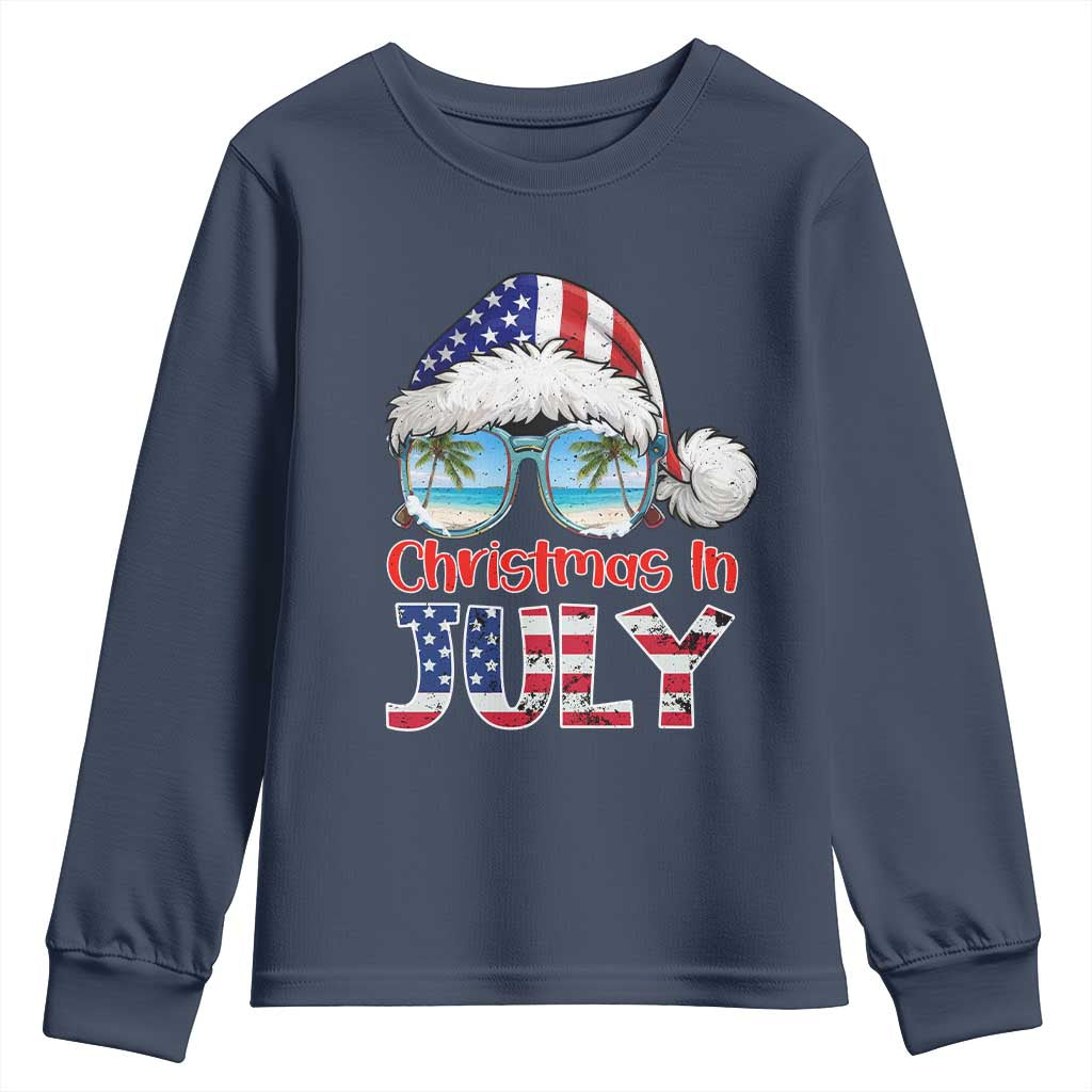 Christmas In July Youth Sweatshirt Patriotic USA Sunglasses Graphic