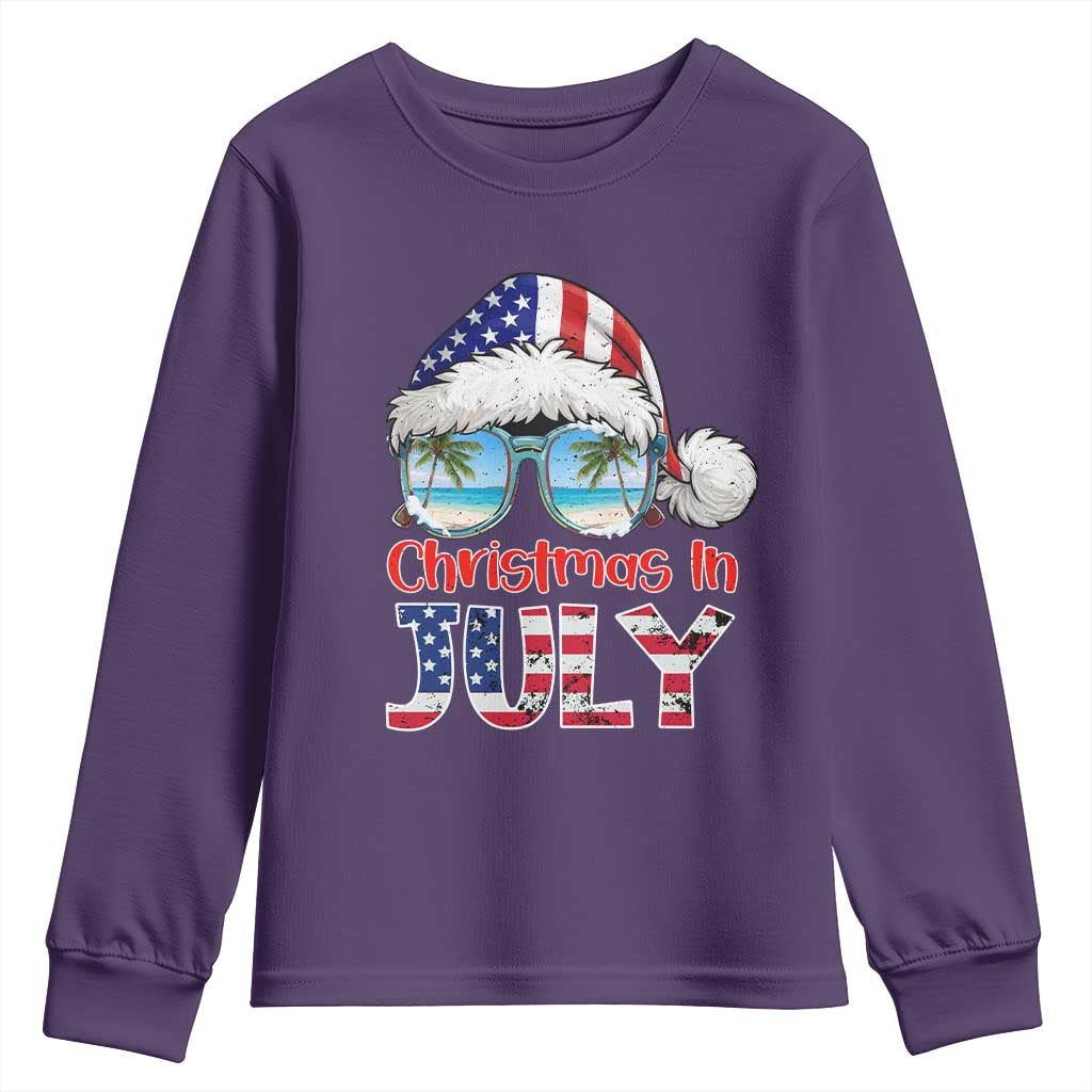 Christmas In July Youth Sweatshirt Patriotic USA Sunglasses Graphic