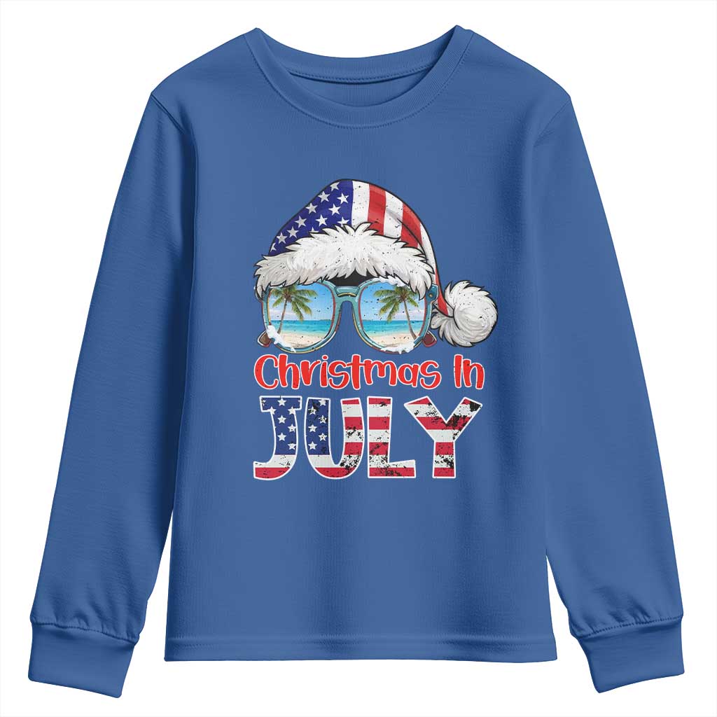 Christmas In July Youth Sweatshirt Patriotic USA Sunglasses Graphic