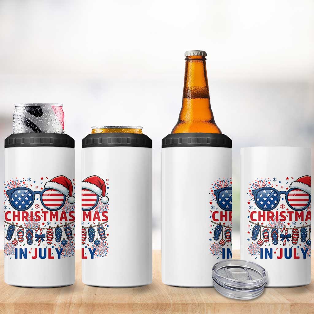Patriotic USA Sunglasses Christmas In July Graphic 4 in 1 Can Cooler Tumbler