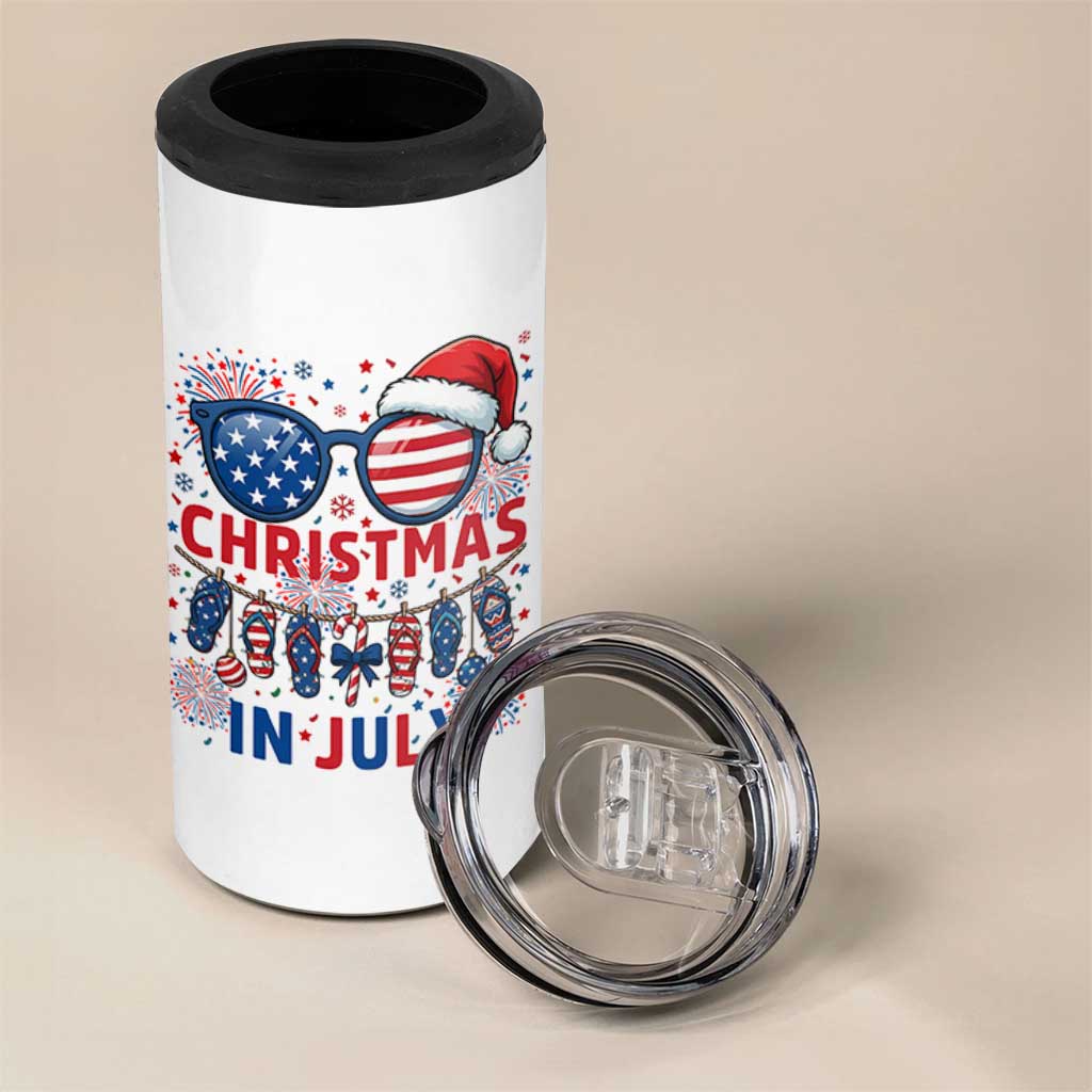Patriotic USA Sunglasses Christmas In July Graphic 4 in 1 Can Cooler Tumbler