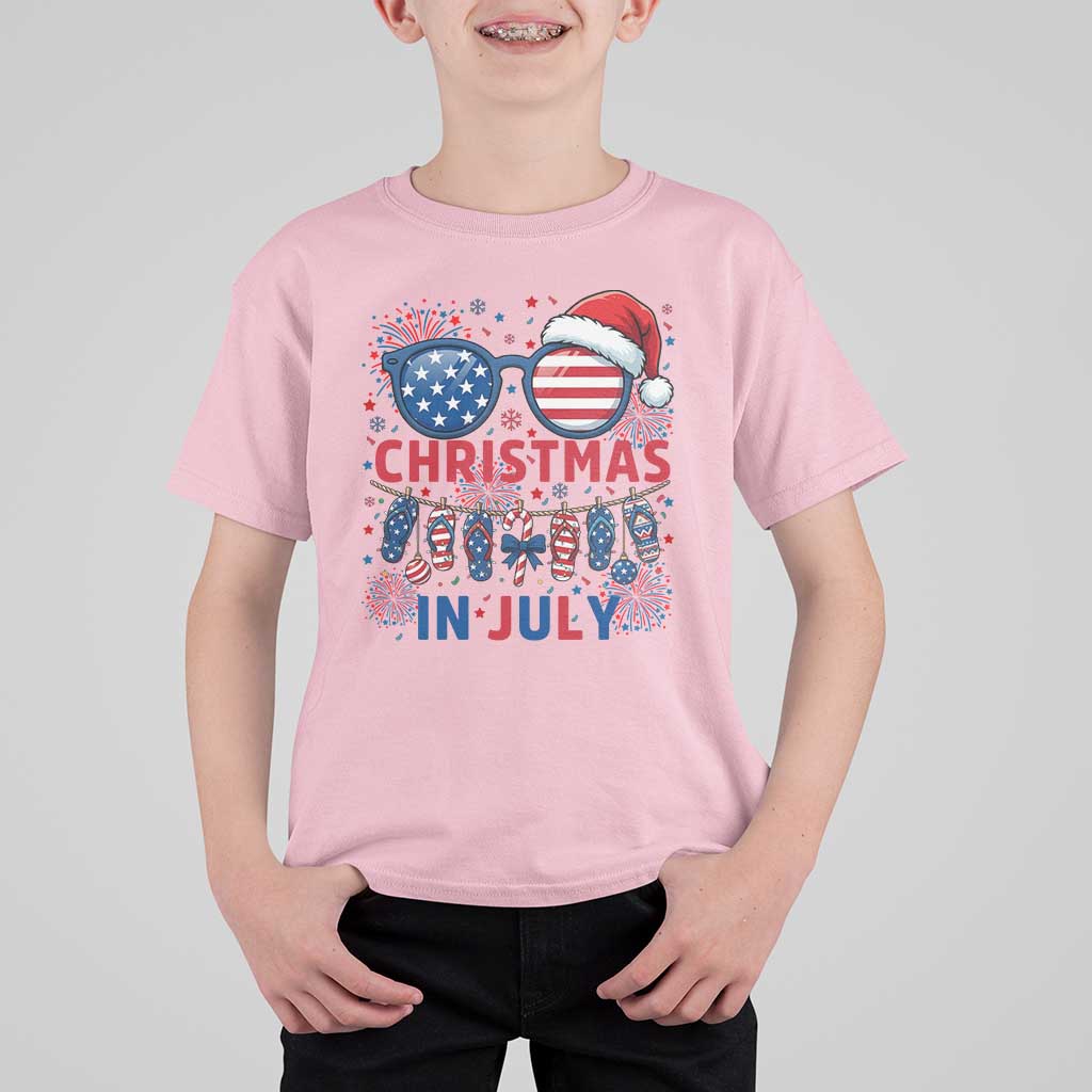 Patriotic USA Sunglasses Christmas In July Graphic T Shirt For Kid