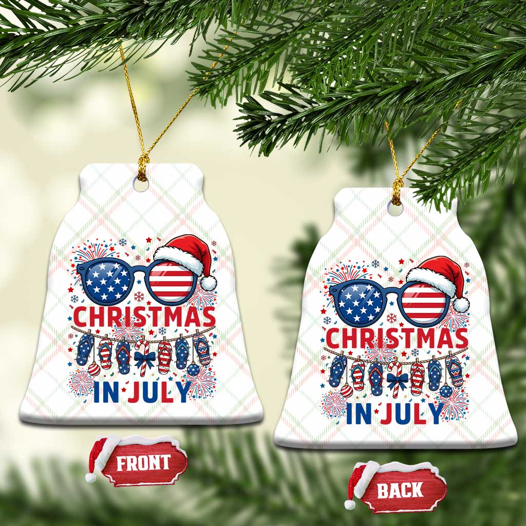 Patriotic USA Sunglasses Christmas In July Graphic Ceramic Ornament
