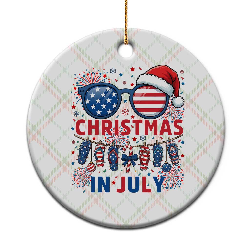 Patriotic USA Sunglasses Christmas In July Graphic Ceramic Ornament