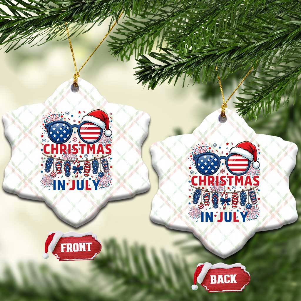 Patriotic USA Sunglasses Christmas In July Graphic Ceramic Ornament