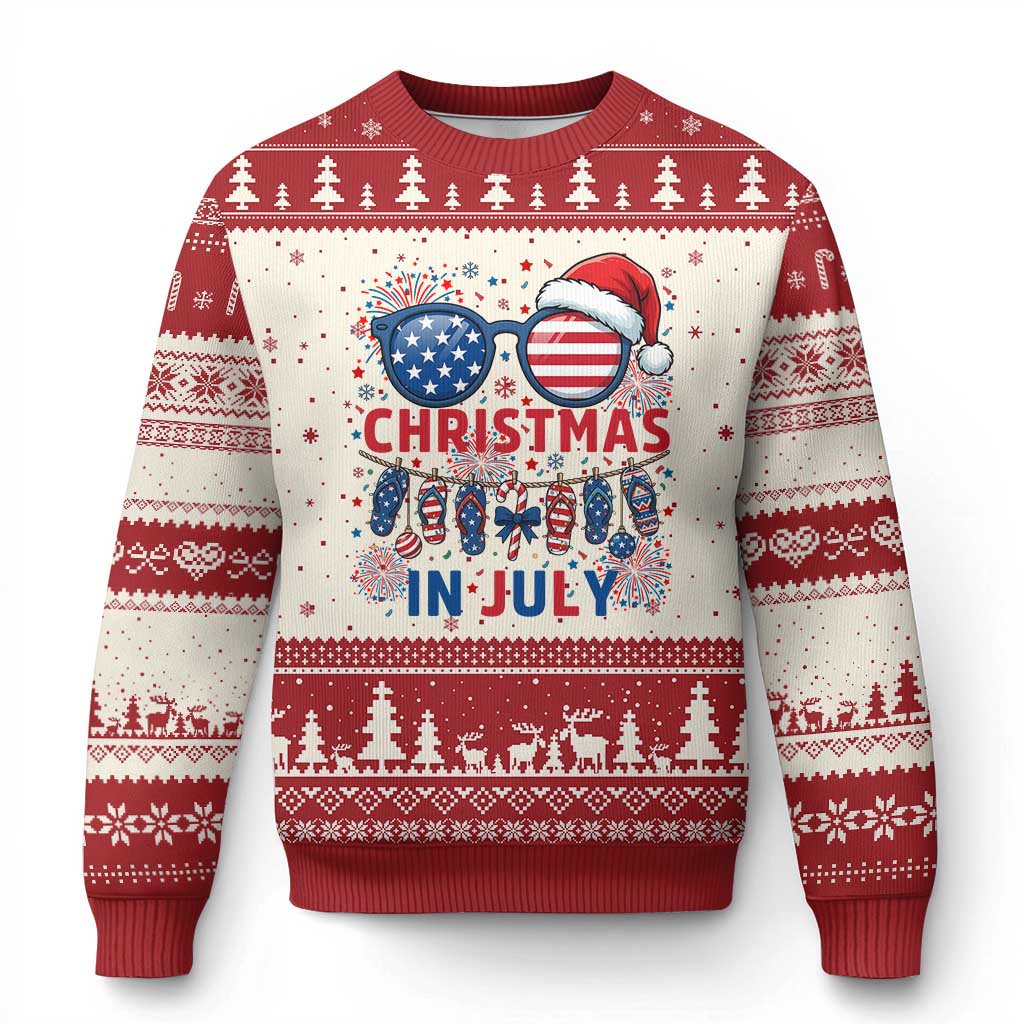 Patriotic USA Sunglasses Christmas In July Graphic Ugly Christmas Sweater