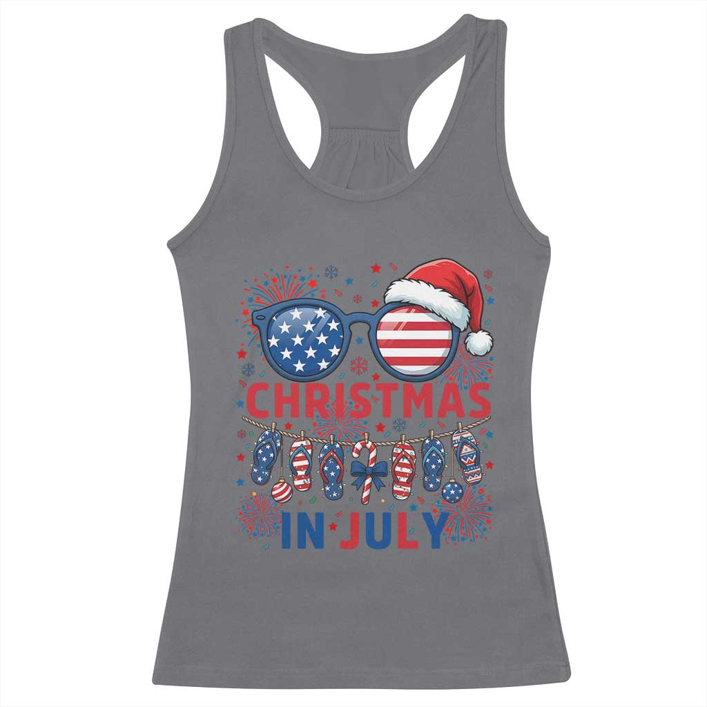 Patriotic USA Sunglasses Christmas In July Graphic Racerback Tank Top