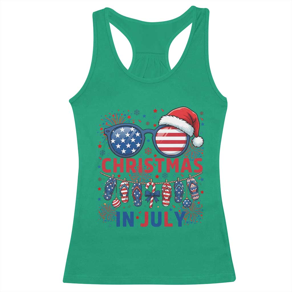 Patriotic USA Sunglasses Christmas In July Graphic Racerback Tank Top