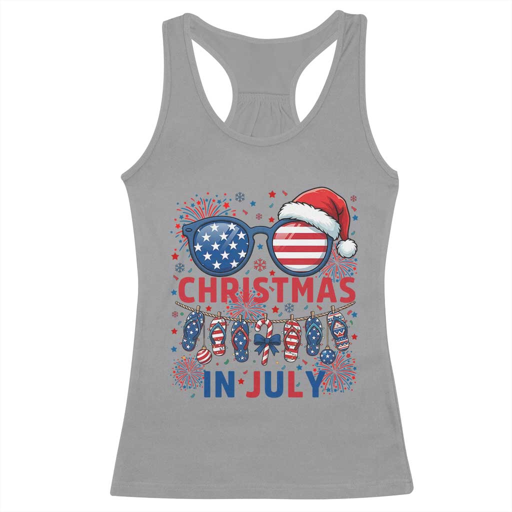 Patriotic USA Sunglasses Christmas In July Graphic Racerback Tank Top