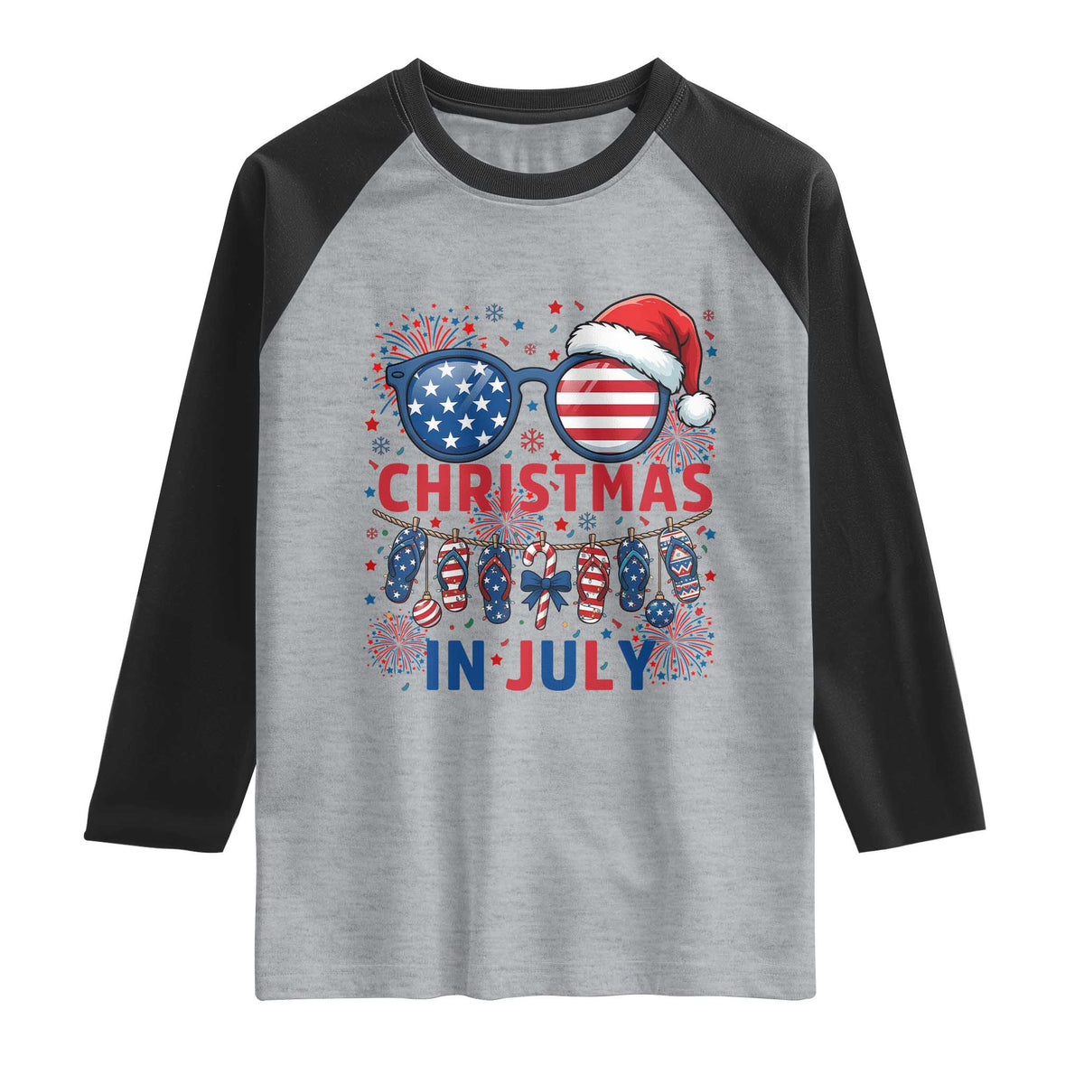 Patriotic USA Sunglasses Christmas In July Graphic Raglan Shirt
