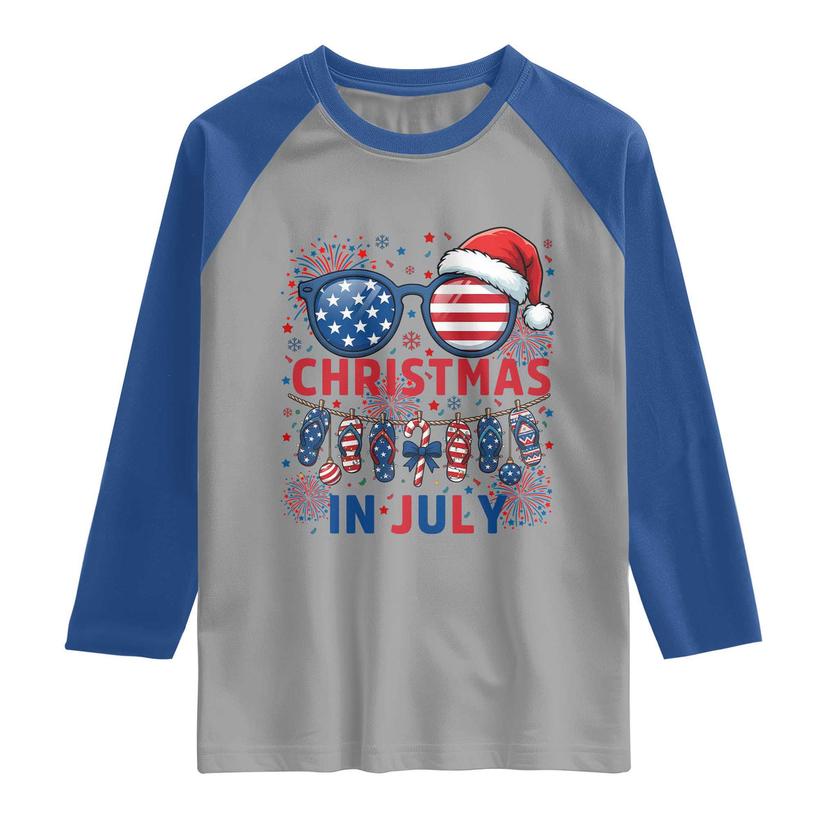 Patriotic USA Sunglasses Christmas In July Graphic Raglan Shirt