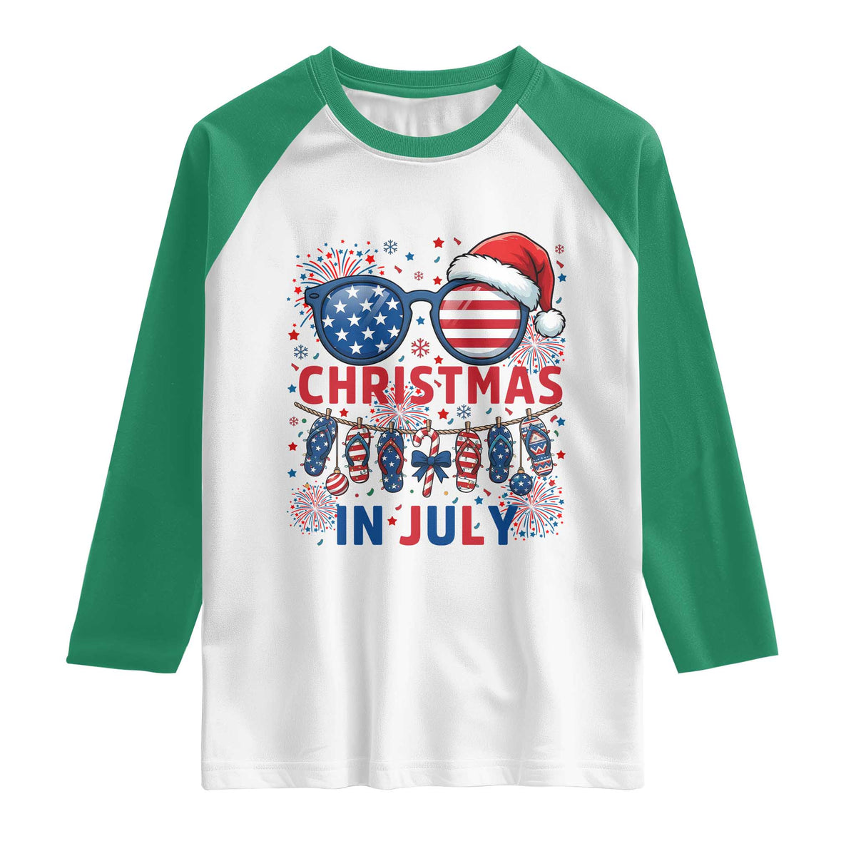 Patriotic USA Sunglasses Christmas In July Graphic Raglan Shirt