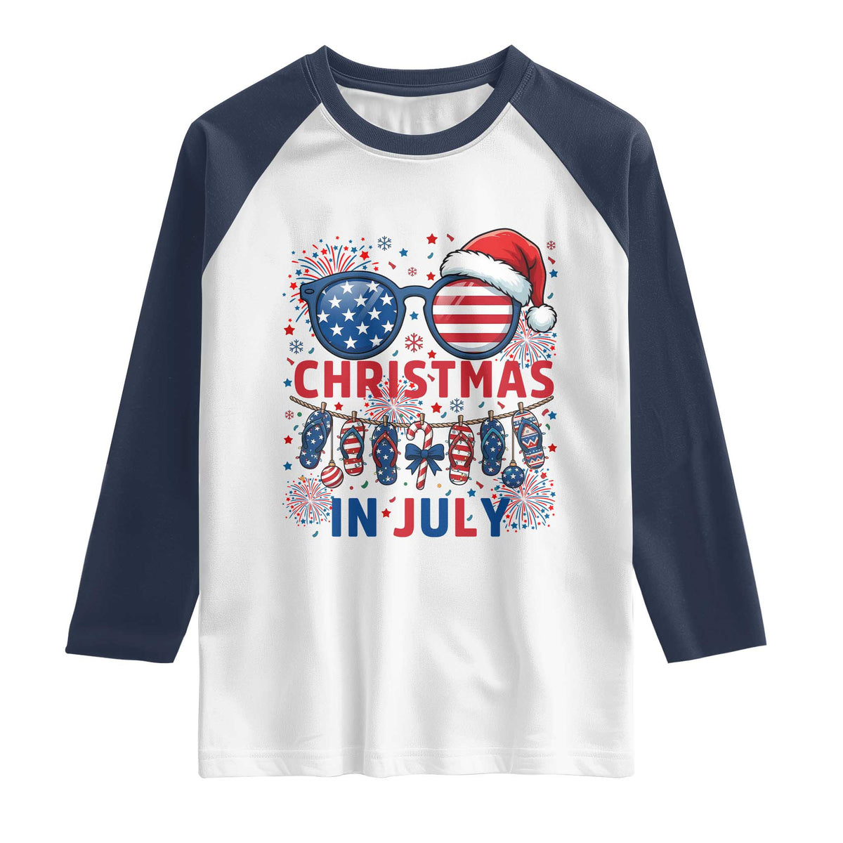 Patriotic USA Sunglasses Christmas In July Graphic Raglan Shirt