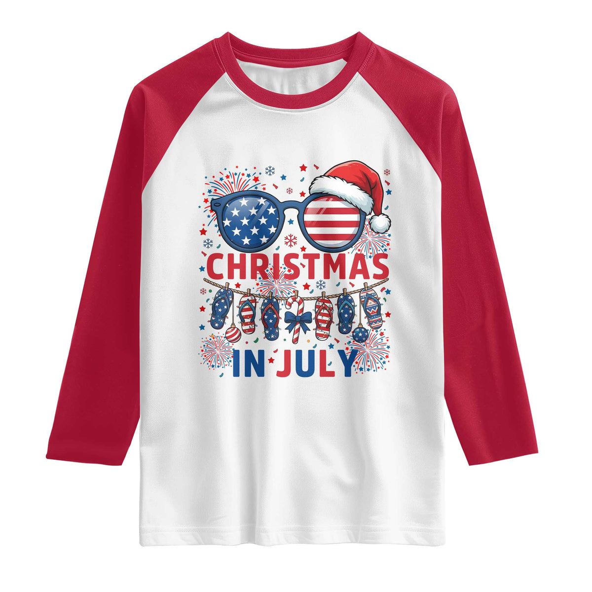 Patriotic USA Sunglasses Christmas In July Graphic Raglan Shirt
