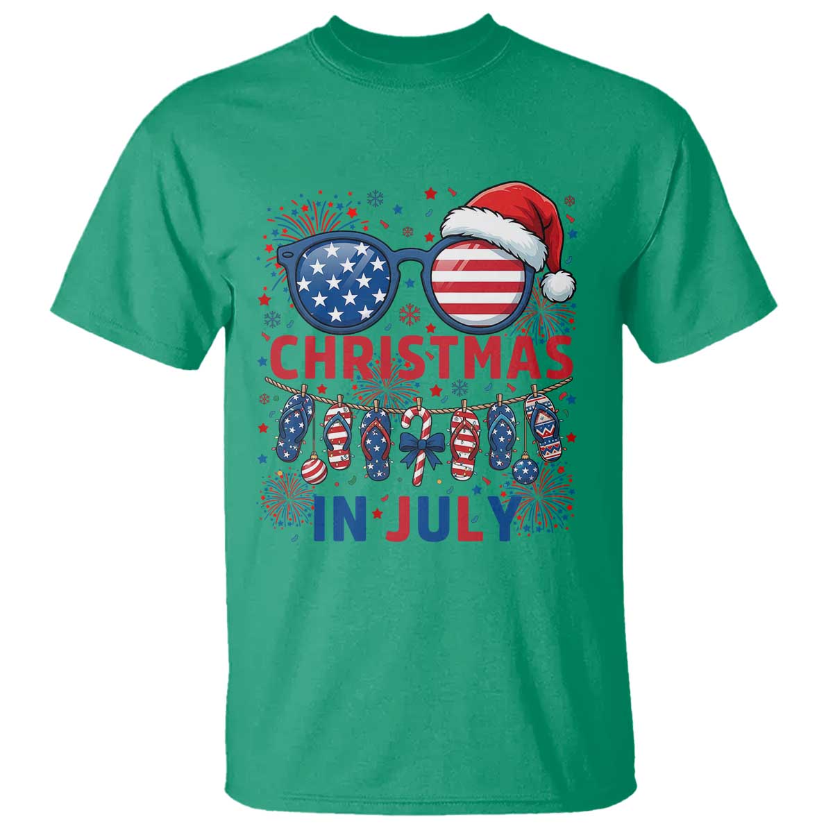 Patriotic USA Sunglasses Christmas In July Graphic T Shirt