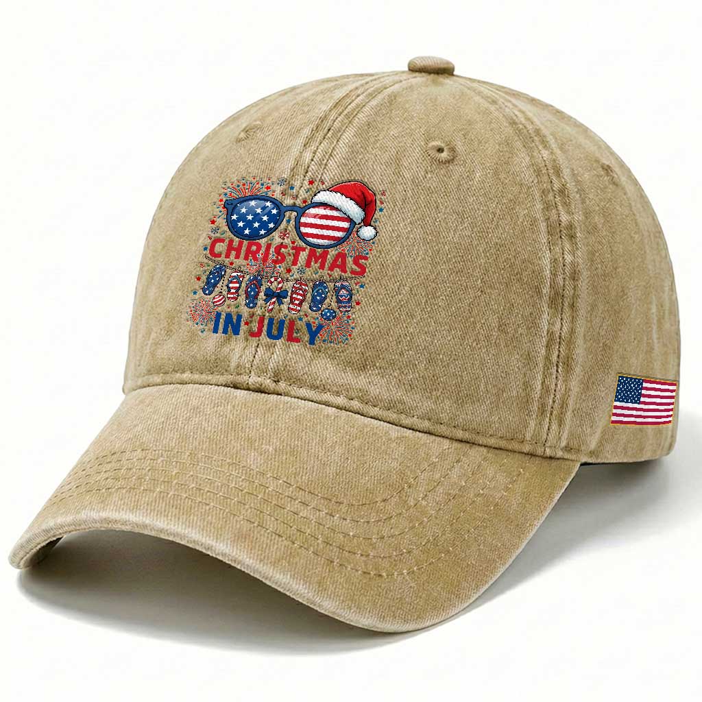 Patriotic USA Sunglasses Christmas In July Graphic Washed Cotton Baseball Cap