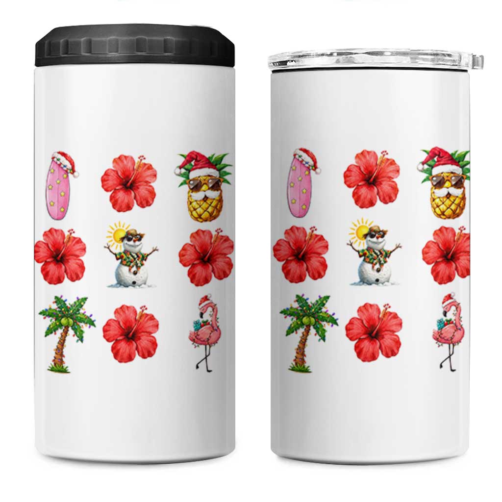 Christmas In July 4 in 1 Can Cooler Tumbler Tropical Summer Beach Party Graphic
