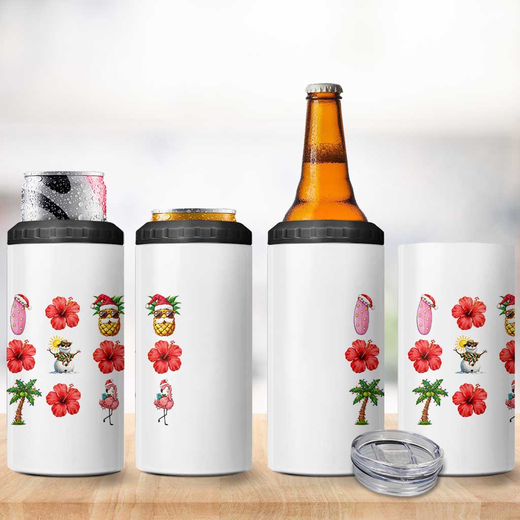 Christmas In July 4 in 1 Can Cooler Tumbler Tropical Summer Beach Party Graphic