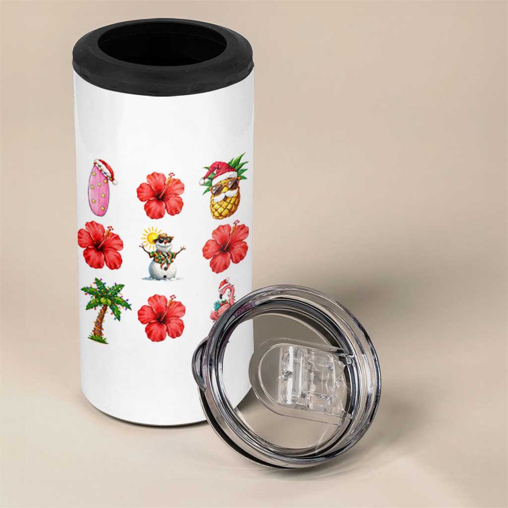 Christmas In July 4 in 1 Can Cooler Tumbler Tropical Summer Beach Party Graphic