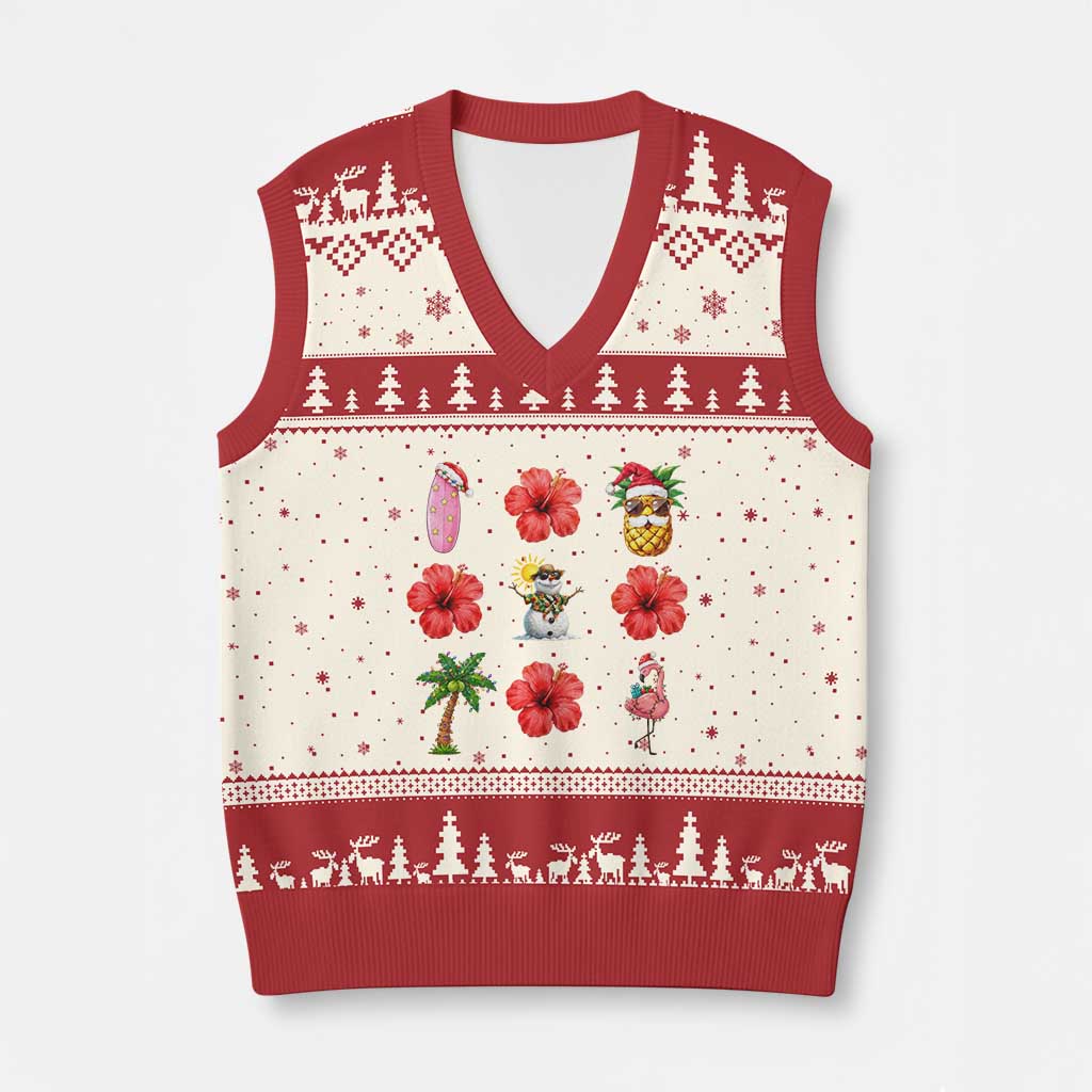 Christmas In July V-Neck Knit Sweater Vest Tropical Summer Beach Party Graphic