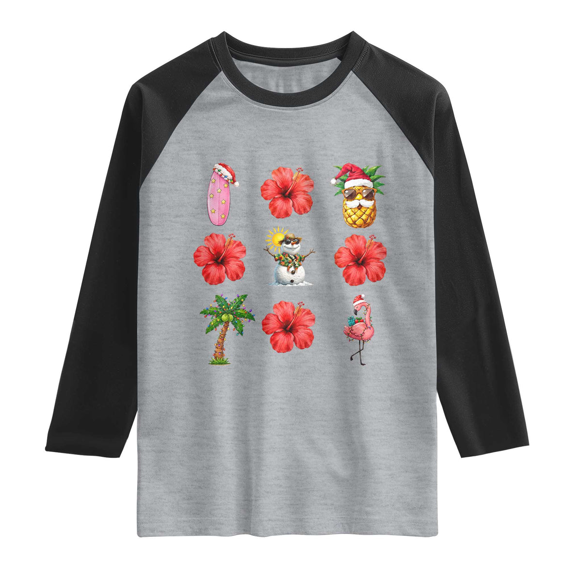 Christmas In July Raglan Shirt Tropical Summer Beach Party Graphic