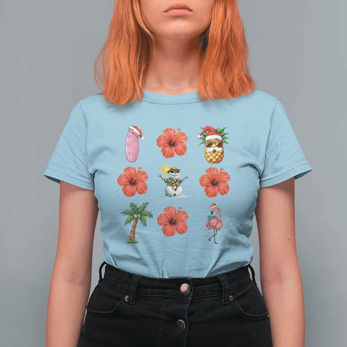 Christmas In July T Shirt For Women Tropical Summer Beach Party Graphic