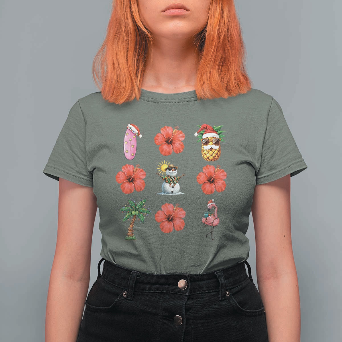 Christmas In July T Shirt For Women Tropical Summer Beach Party Graphic