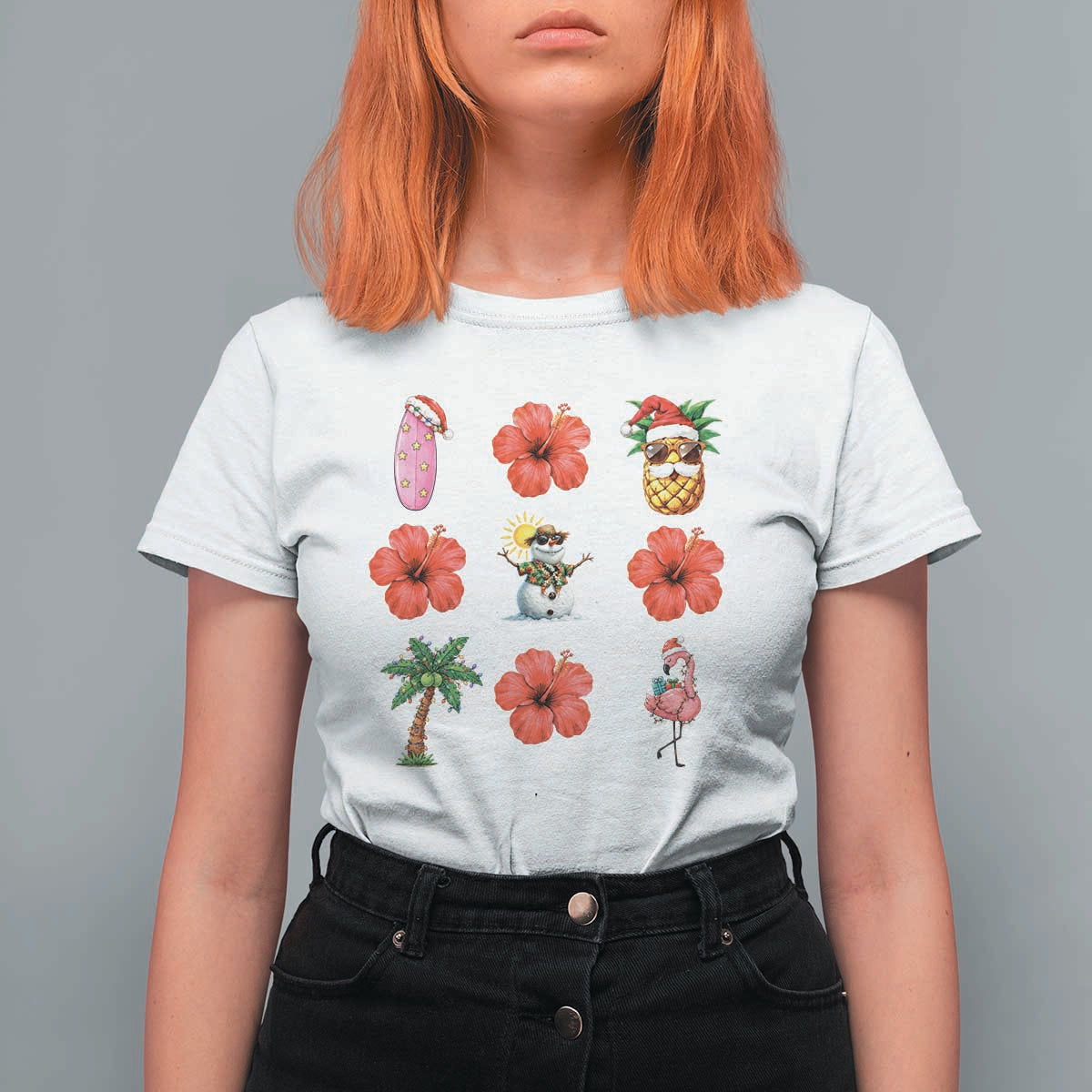 Christmas In July T Shirt For Women Tropical Summer Beach Party Graphic