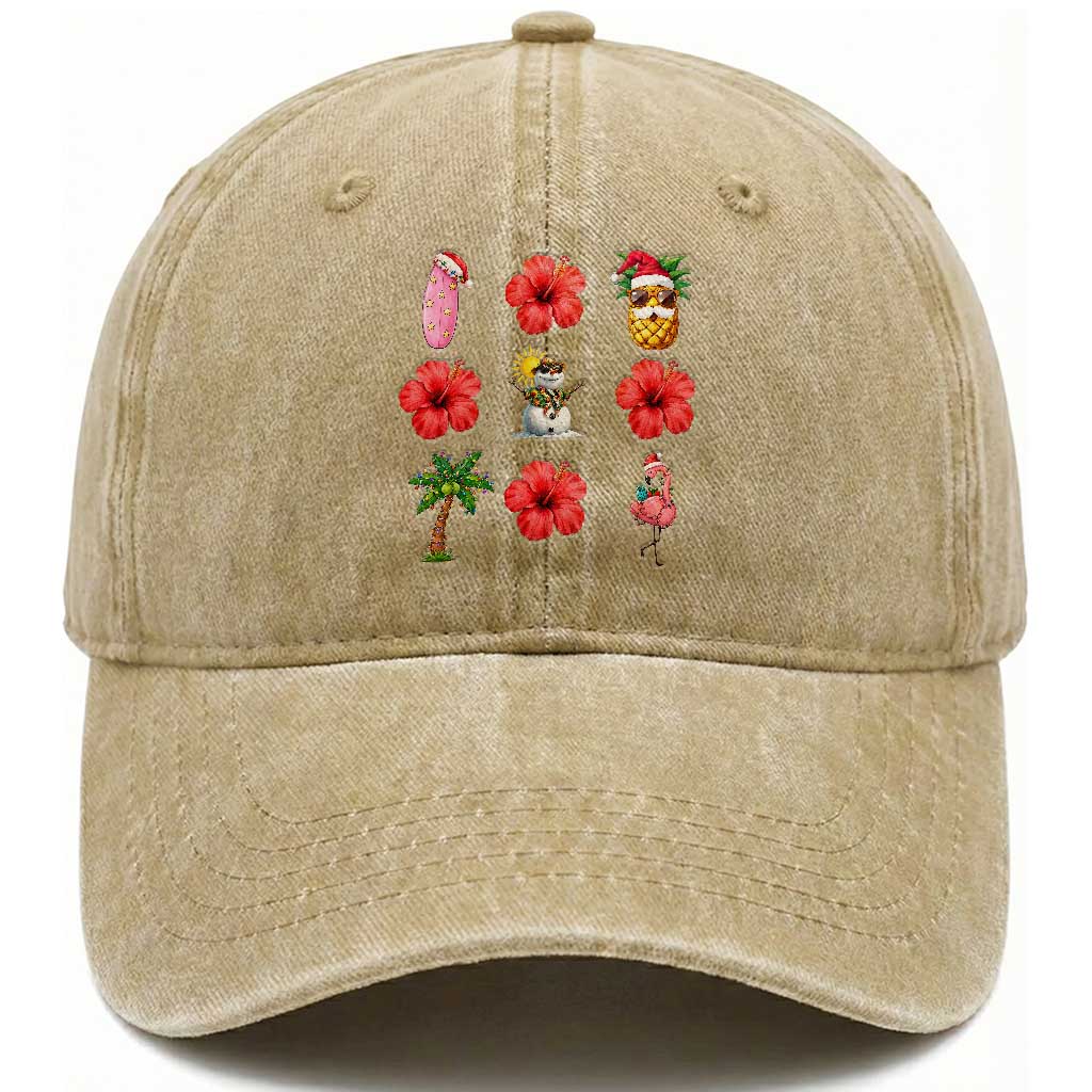Christmas In July Washed Cotton Baseball Cap Tropical Summer Beach Party Graphic