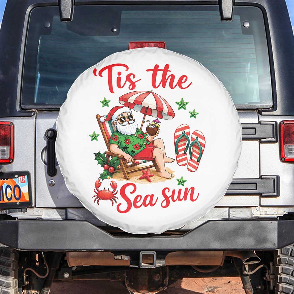 Funny Santa Christmas In July Graphic Spare Tire Cover Tis The Sea Sun